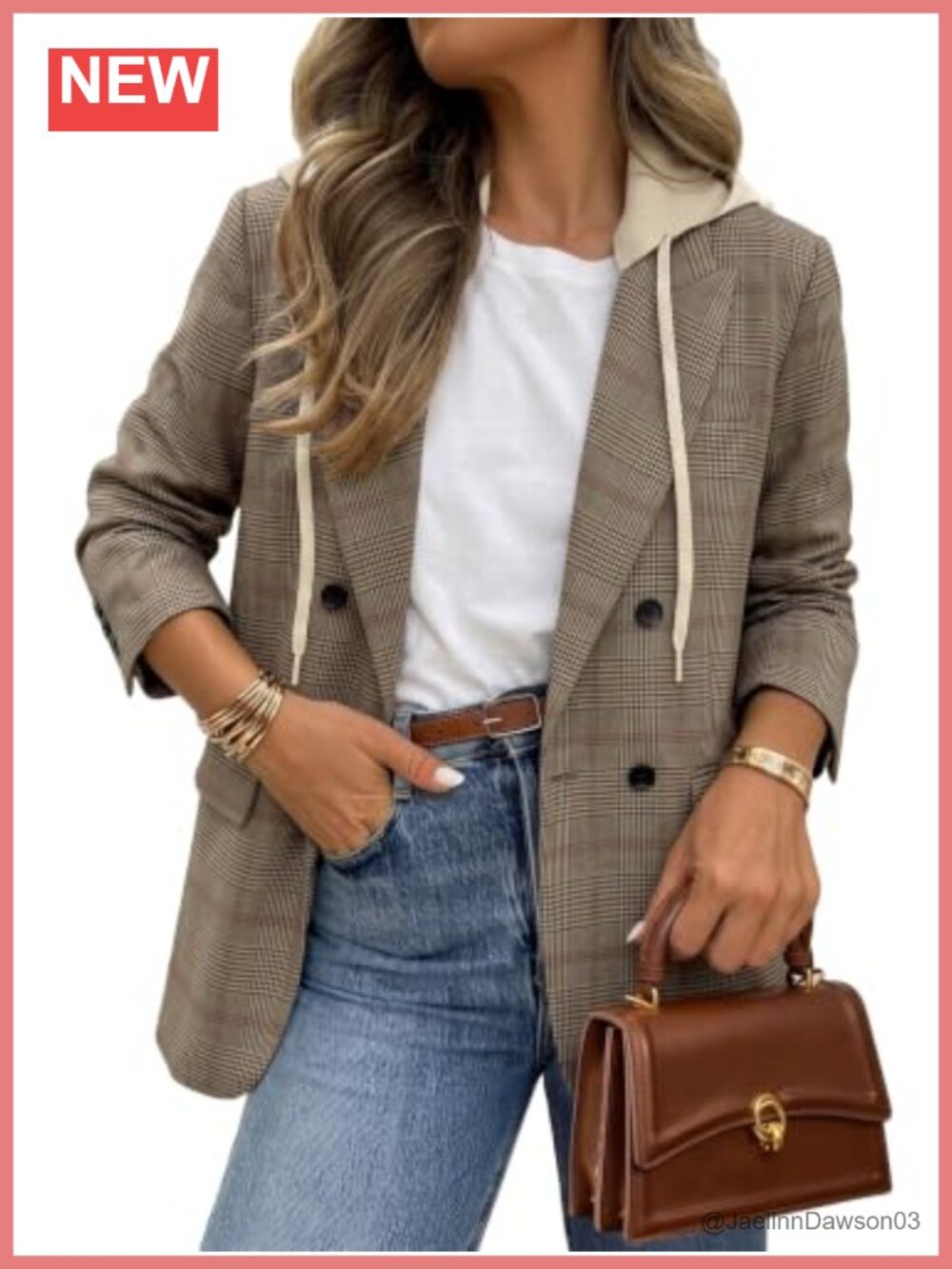 Tweed Hooded Plaid Blazer Business Casual